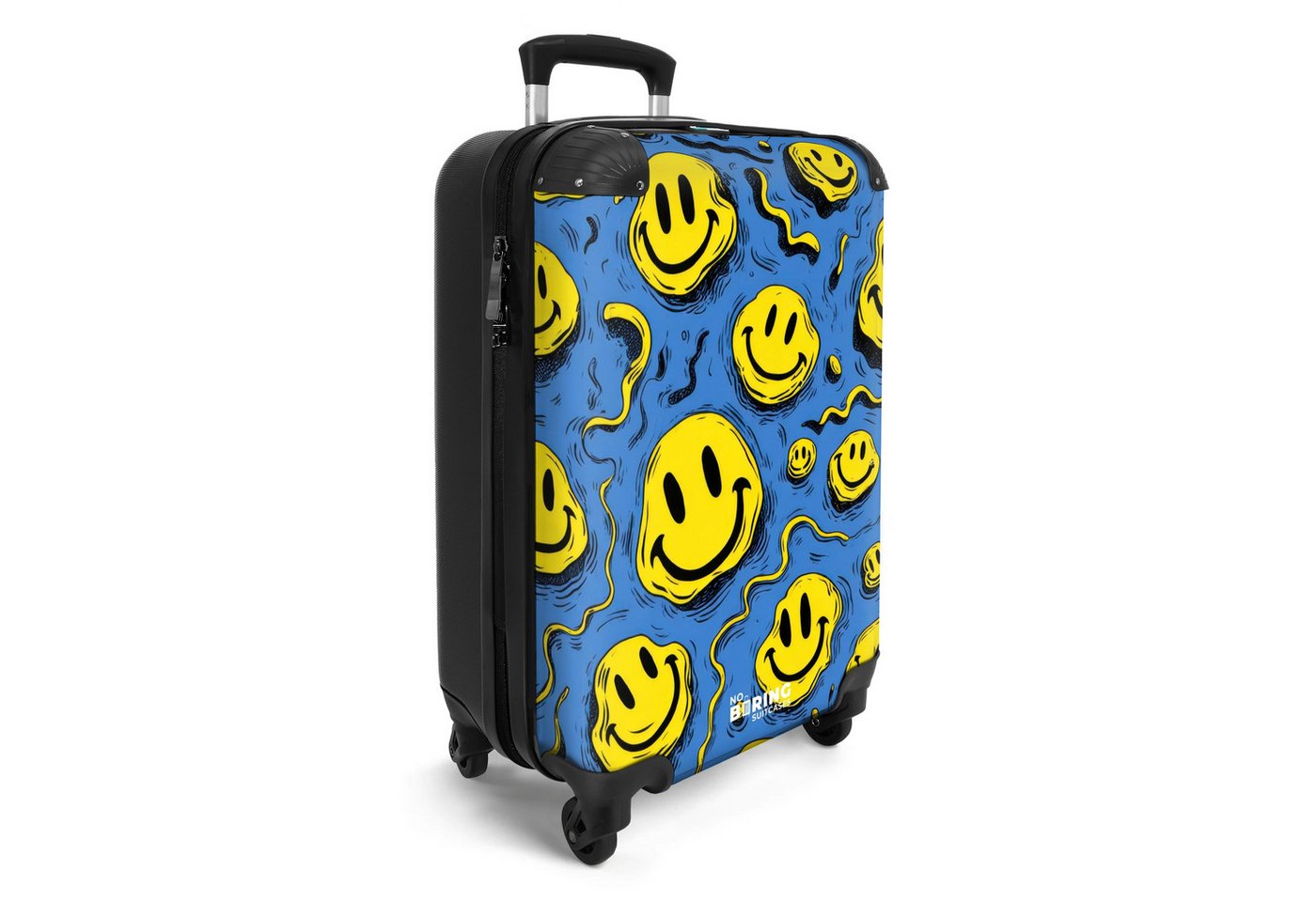 NoBoringSuitcases.com© Kinderkoffer Gelbe verschnörkelte Smiley-Gesichter auf blauem Hintergrund 55x35x20c, Kinder Koffer Klein, Trolley Handgepäck, Reisekoffer