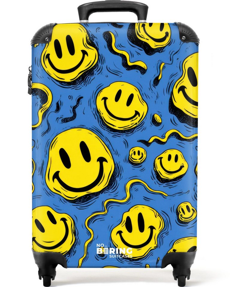 NoBoringSuitcases.com© Kinderkoffer Gelbe verschnörkelte Smiley-Gesichter auf blauem Hintergrund 55x35x20c, Kinder Koffer Klein, Trolley Handgepäck, Reisekoffer Bild 4