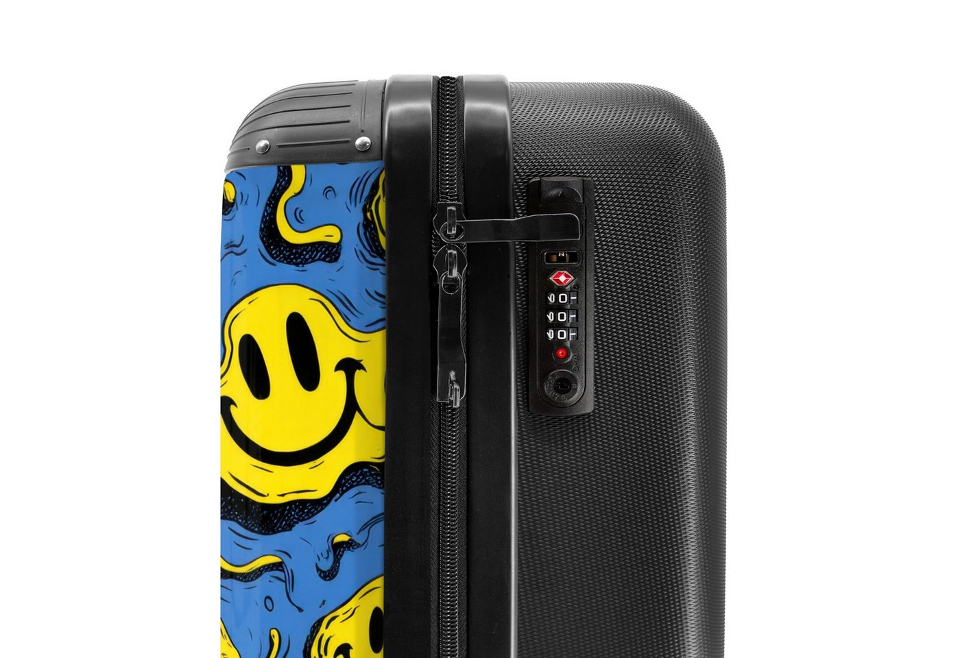 NoBoringSuitcases.com© Kinderkoffer Gelbe verschnörkelte Smiley-Gesichter auf blauem Hintergrund 55x35x20c, Kinder Koffer Klein, Trolley Handgepäck, Reisekoffer Bild 5