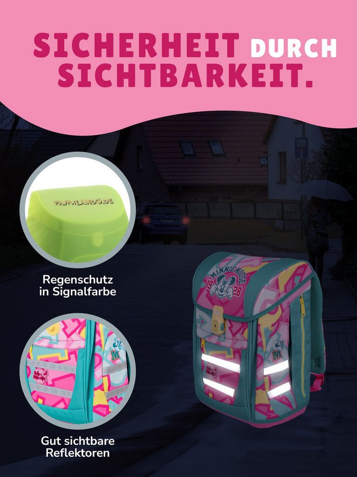 McNeill Schulranzen Disney Minnie Mouse Schultasche, Set zur Einschulung Schulanfang (Set, 10-tlg., inkl. Lunch-Set, Sporttasche & Schultüte / Zuckertüte Schmetterlinge), mit Brustgurt, 980 Gramm leicht, 18L Volumen Bild 5
