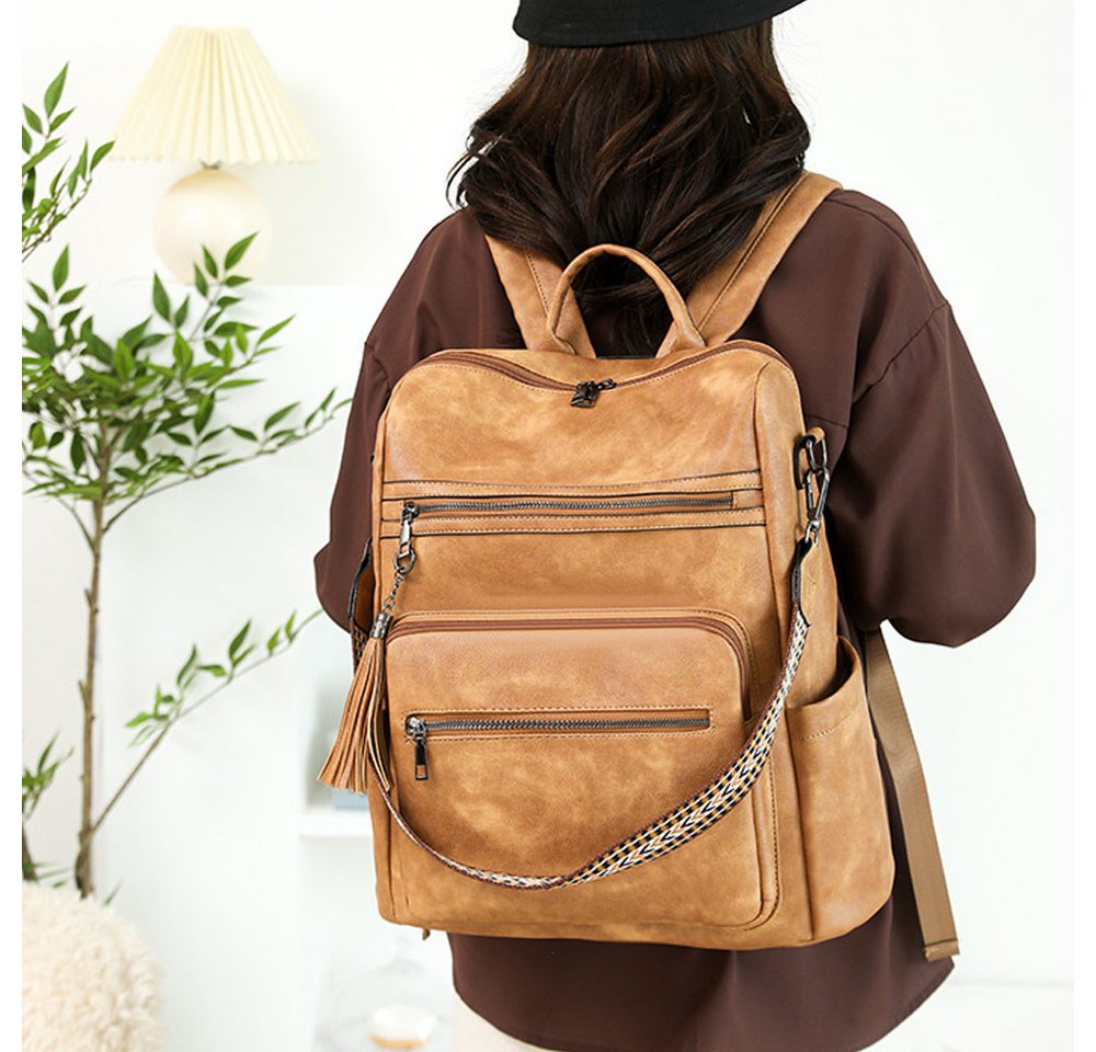 MOPUEA Rucksack Damen-Lederrucksack mit Geldbörse, Rucksack für den täglichen Gebrauch (Modern Schultaschen Handgepäck Reiserucksack Travel Backpack, 2-tlg., Damen-Rucksack, Geldbörse, Lederrucksack, Geldbörse für Damen), Wasserdicht Anti-Diebstahl, 13 Zoll Laptop, Vintage Design Bild 2
