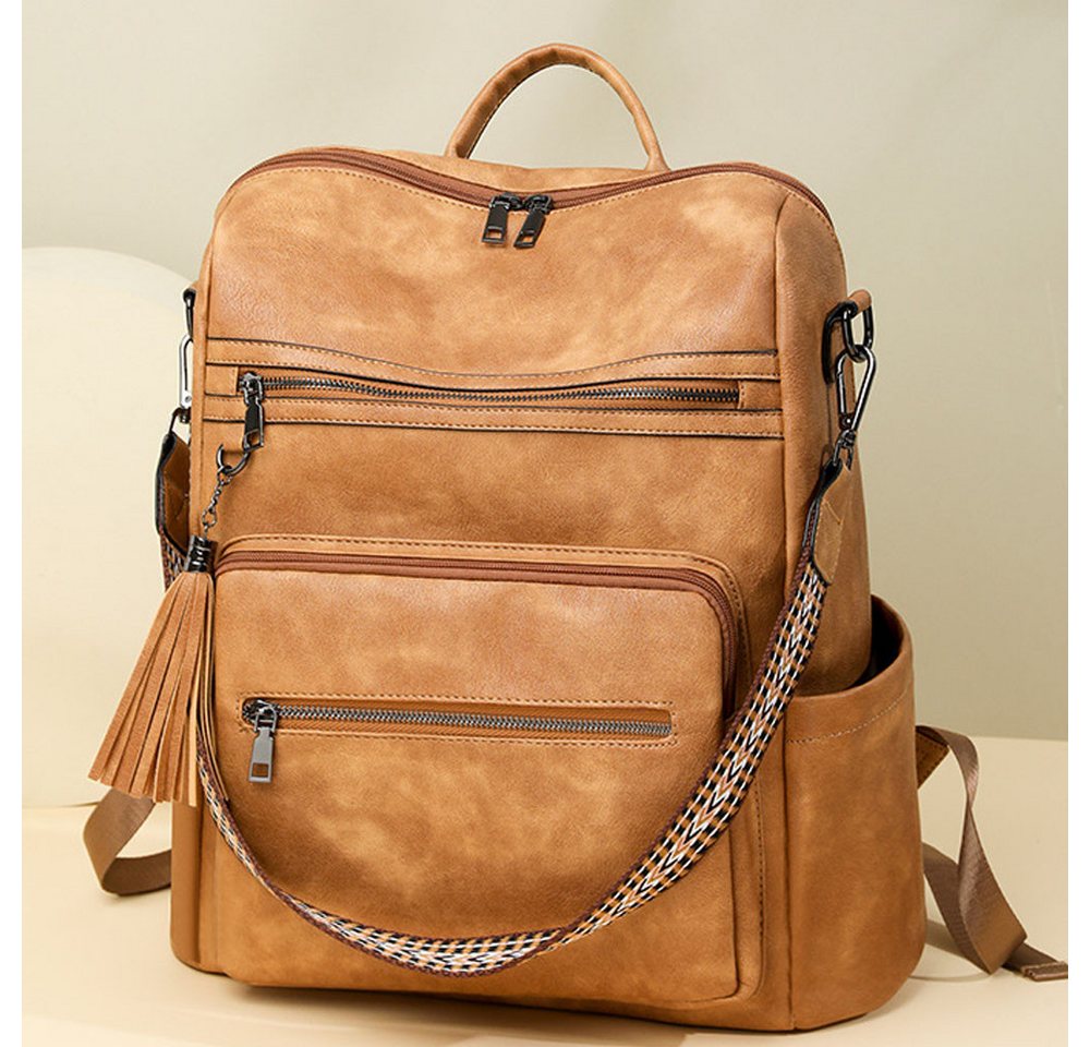 MOPUEA Rucksack Damen-Lederrucksack mit Geldbörse, Rucksack für den täglichen Gebrauch (Modern Schultaschen Handgepäck Reiserucksack Travel Backpack, 2-tlg., Damen-Rucksack, Geldbörse, Lederrucksack, Geldbörse für Damen), Wasserdicht Anti-Diebstahl, 13 Zoll Laptop, Vintage Design Bild 4