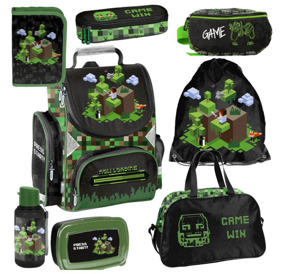 PASO Schulrucksack Mega-Set XXL (Schulset, 8-tlg), Pixels, 8-tlg. Set Schulranzen-Set Für Jungen Klasse 1–4 Bild 3