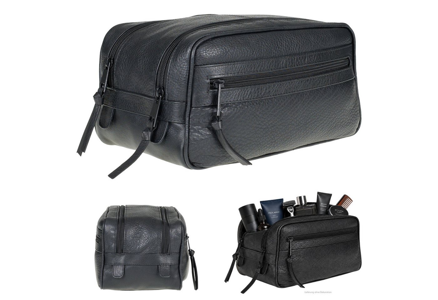 Alessandro Salvatore Kulturbeutel Damen Herren Kulturtasche Leder Washbag 2 Fächer, Kosmetiktasche Beauty Ledertasche Reisetasche Siena 12977 + b Bild 3
