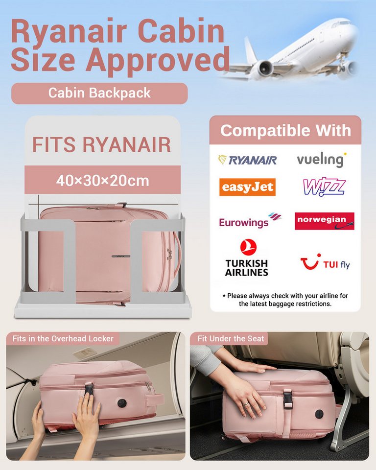 KONO Rucksack Handgepäck 40x30x20cm Ryanair Zugelassen, 24L Laptoprucksack Bild 4