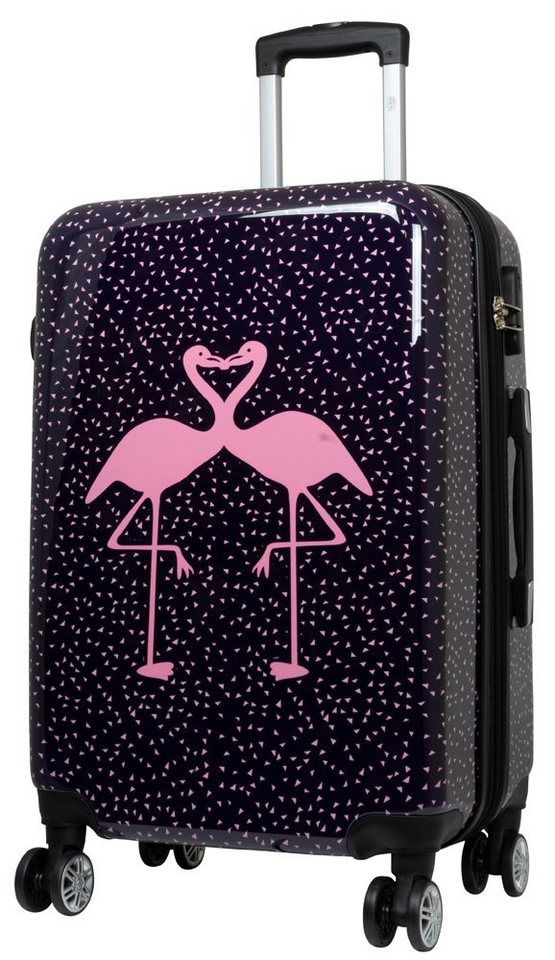 Trendyshop365 Hartschalen-Trolley Kofferset 3 tlg Hartschale Flamingo Motiv 4 Rollen Zahlenschloss, Zahlenschloss, Polycarbonat, Dehnfalte Bild 3
