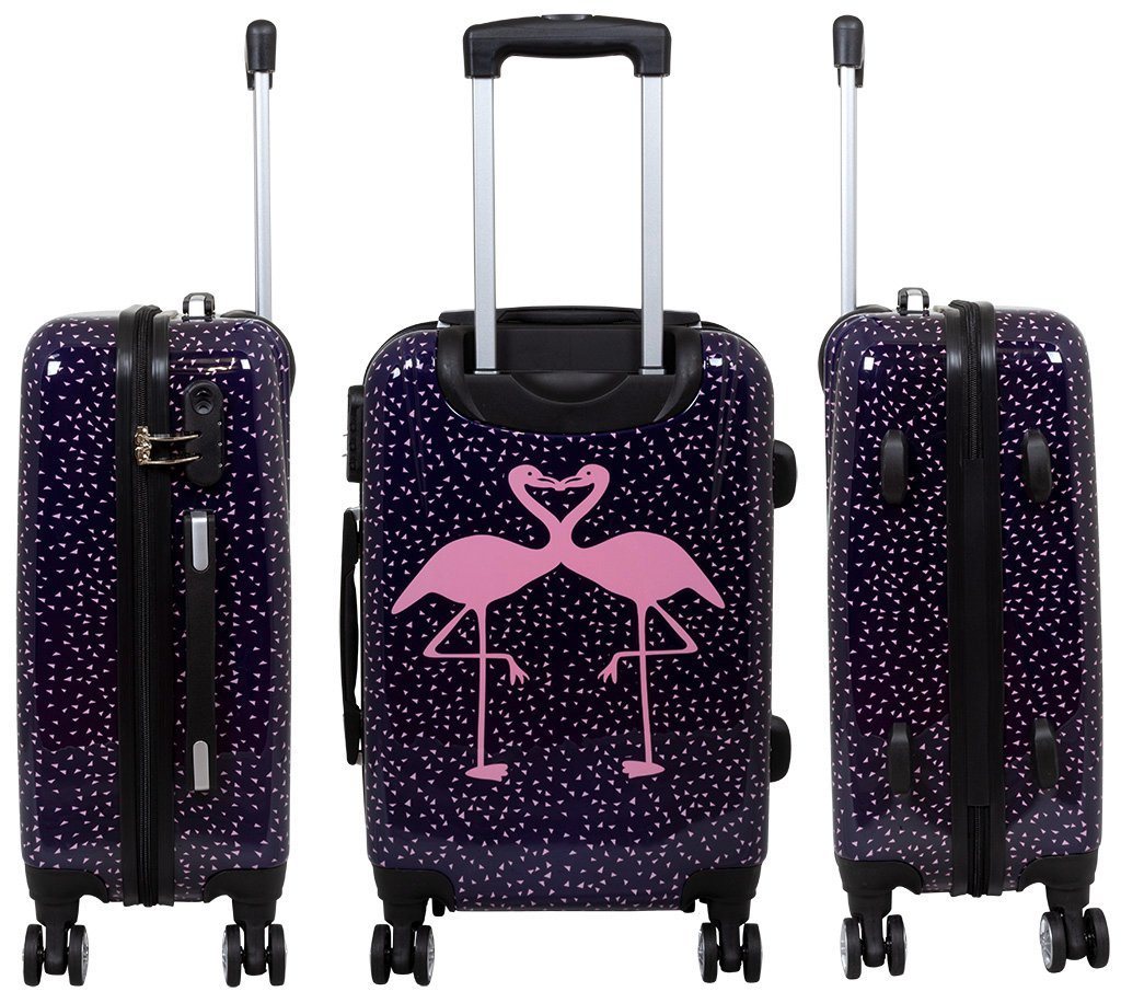 Trendyshop365 Hartschalen-Trolley Kofferset 3 tlg Hartschale Flamingo Motiv 4 Rollen Zahlenschloss, Zahlenschloss, Polycarbonat, Dehnfalte Bild 5