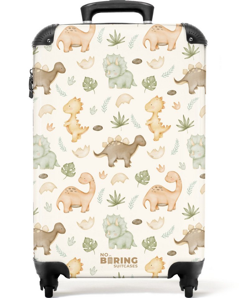 NoBoringSuitcases.com© Kinderkoffer Dino-Muster in Pastellfarben 55x35x20cm, 4 Rollen, Handgepäck Koffer, Hartschalenkoffer Kinder, Reisekoffer Jungen Bild 3