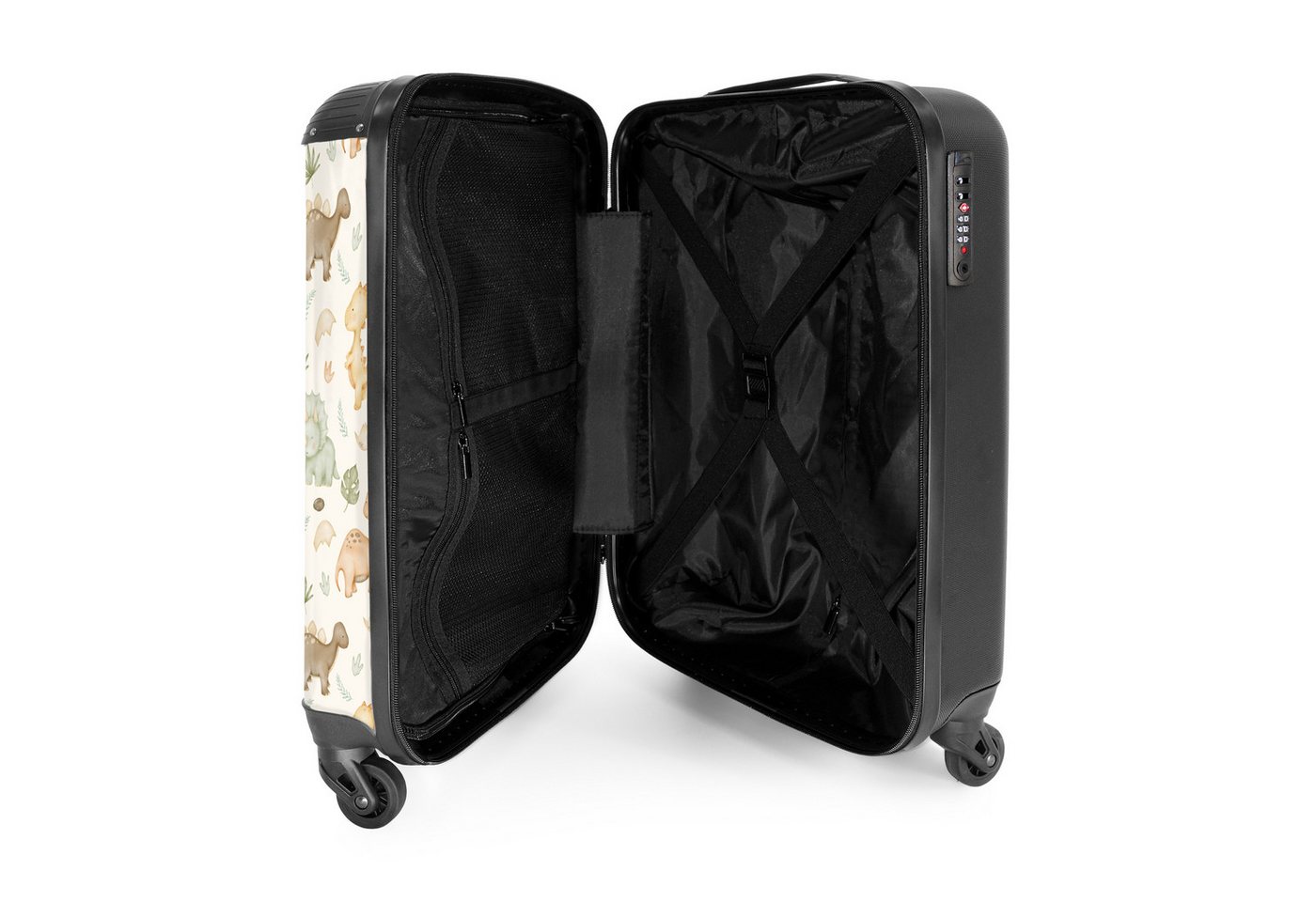 NoBoringSuitcases.com© Kinderkoffer Dino-Muster in Pastellfarben 55x35x20cm, 4 Rollen, Handgepäck Koffer, Hartschalenkoffer Kinder, Reisekoffer Jungen Bild 4