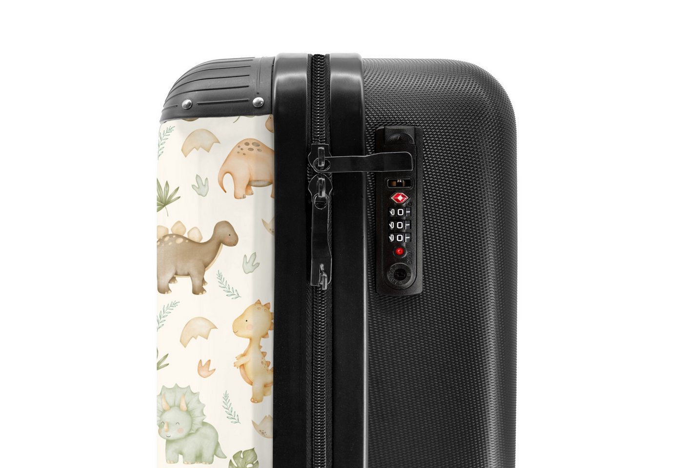 NoBoringSuitcases.com© Kinderkoffer Dino-Muster in Pastellfarben 55x35x20cm, 4 Rollen, Handgepäck Koffer, Hartschalenkoffer Kinder, Reisekoffer Jungen Bild 5