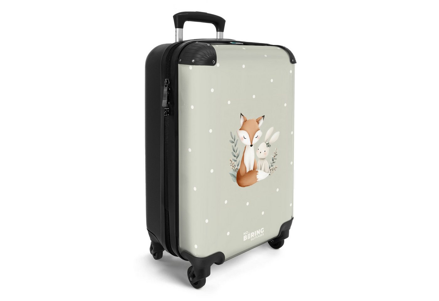 NoBoringSuitcases.com© Kinderkoffer Fuchs und Kaninchen umgeben von grünen Blättern und Punkten 55x35x20cm, 4 Rollen, Kinder Koffer Klein, Trolley Handgepäck, Reisekoffer Bild 3