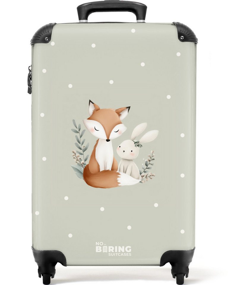 NoBoringSuitcases.com© Kinderkoffer Fuchs und Kaninchen umgeben von grünen Blättern und Punkten 55x35x20cm, 4 Rollen, Kinder Koffer Klein, Trolley Handgepäck, Reisekoffer Bild 4