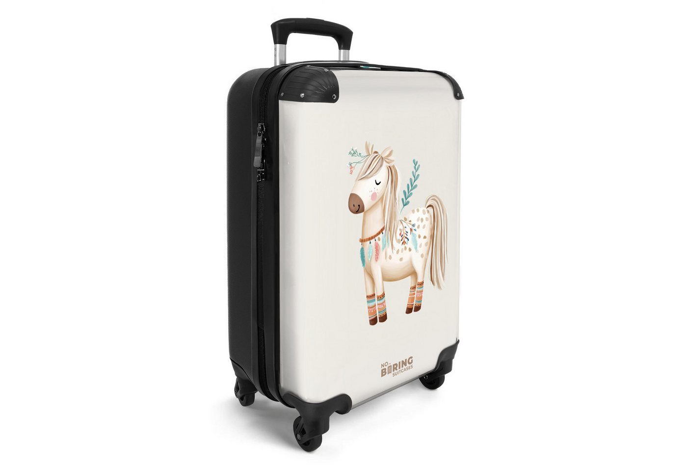 NoBoringSuitcases.com© Kinderkoffer Böhmisches Pferd in Beigetönen 55x35x20cm, Handgepäck-Koffer, Kinderkoffer, Reisekoffer Mädchen