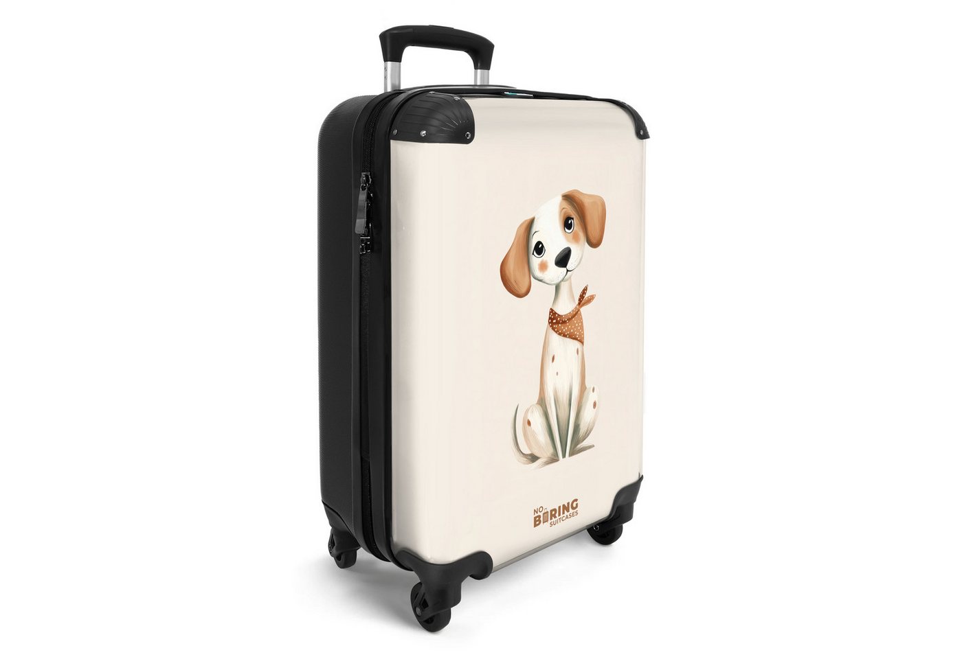 NoBoringSuitcases.com© Kinderkoffer Braun gefleckter Welpe auf beigem Hintergrund 55x35x20cm, 4 Rollen, Kinder Koffer Klein, Trolley Handgepäck, Reisekoffer