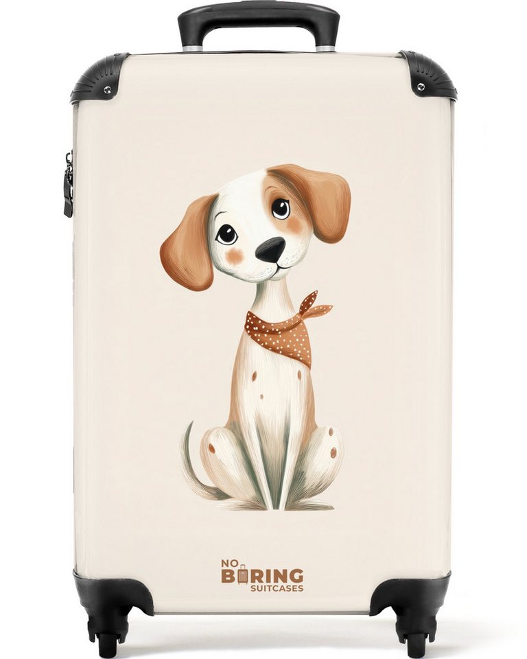 NoBoringSuitcases.com© Kinderkoffer Braun gefleckter Welpe auf beigem Hintergrund 55x35x20cm, 4 Rollen, Kinder Koffer Klein, Trolley Handgepäck, Reisekoffer Bild 4