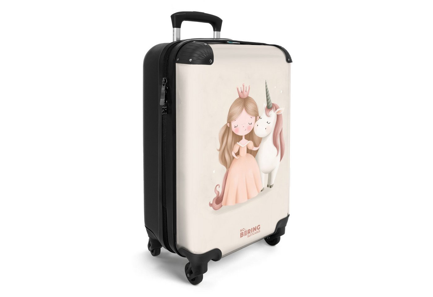 NoBoringSuitcases.com© Kinderkoffer Prinzessin und ein Einhorn in Pastellfarben 55x35x20cm, Handgepäck-Koffer, Kinderkoffer, Reisekoffer Mädchen