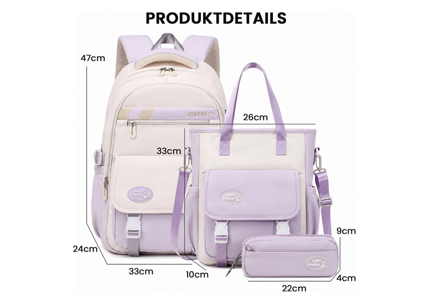 MOPUEA Schulrucksack 3-teiliges Schulrucksack-Set Turnbeutel Mit 6 magnetischen Lesezeichen (Multi-Tasche Schulranzen Rucksack Daypacks Schultaschen-Set Teenager, 3-tlg), mit Lunchbox, Federmäppchen und süßem Anhänger, 3-teilig Bild 5