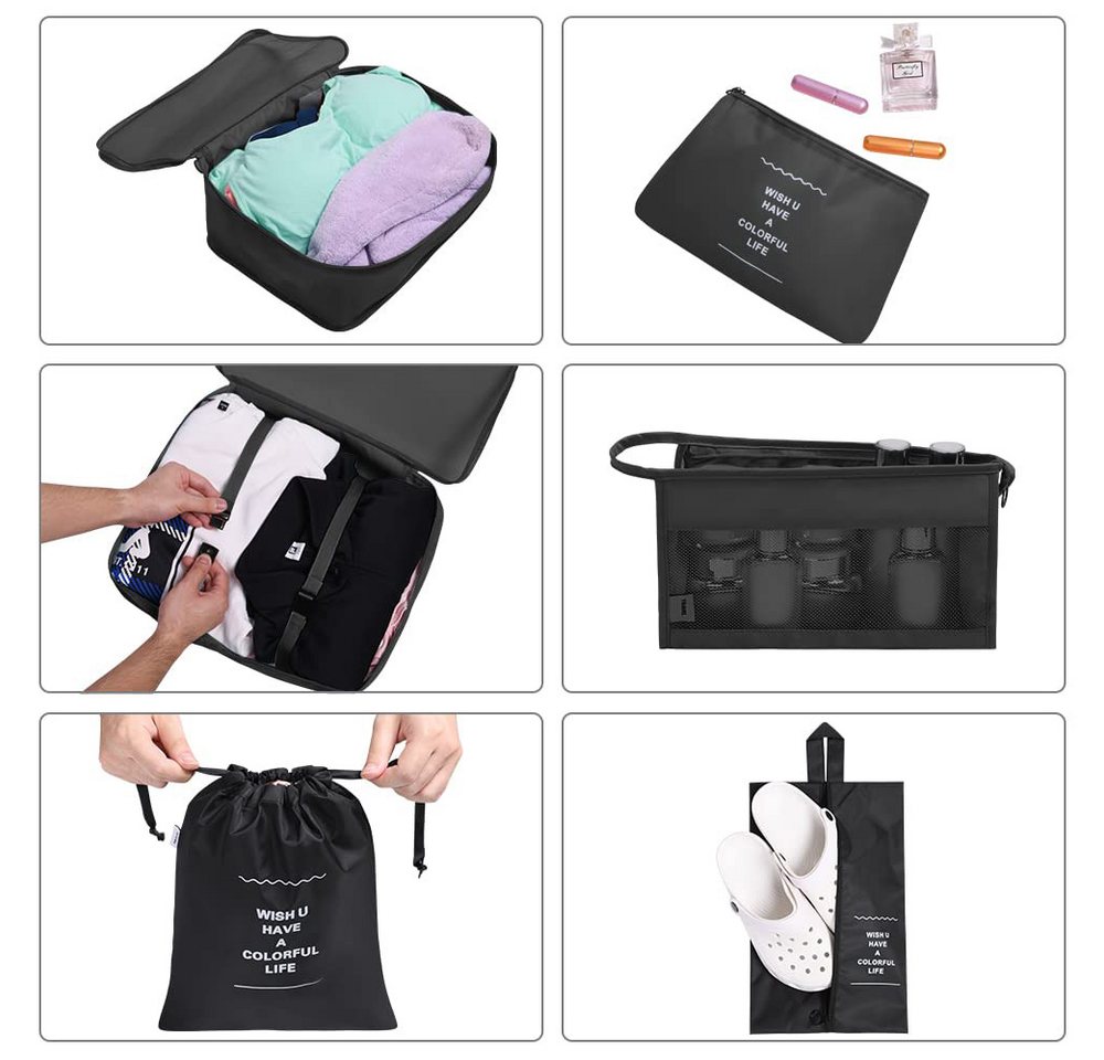 Diwzbyn Kofferorganizer Packwürfel, wasserdichte Reise-Kleiderbeutel, Packtaschen für Koffer, Faltbar / Verstaubar / atmungsaktiv mit Mesh-Oberseite, 8-teilig Bild 2