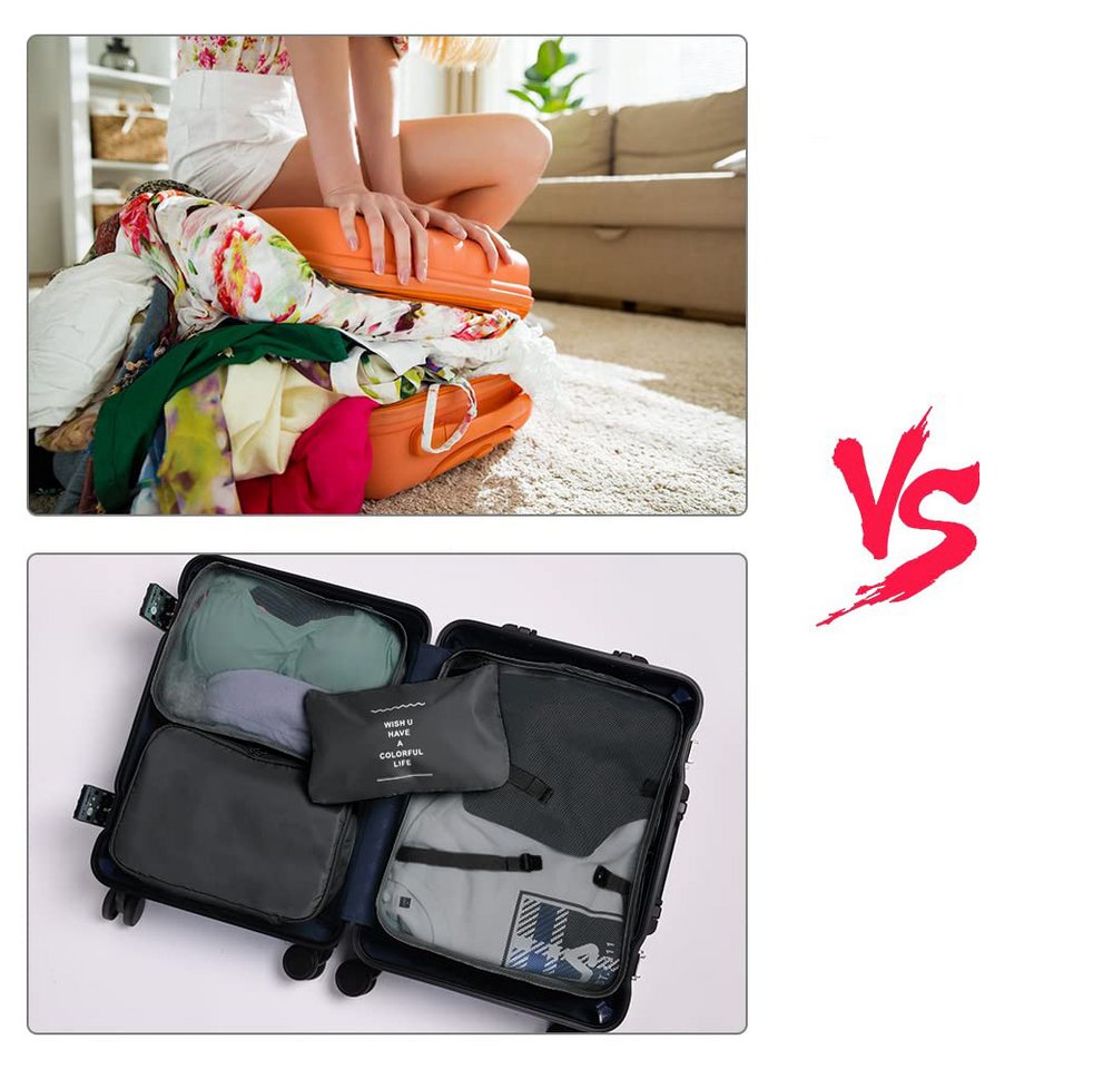Diwzbyn Kofferorganizer Packwürfel, wasserdichte Reise-Kleiderbeutel, Packtaschen für Koffer, Faltbar / Verstaubar / atmungsaktiv mit Mesh-Oberseite, 8-teilig Bild 3