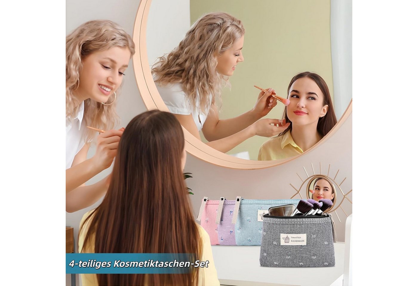 Zaewry Kosmetiktasche 4 Stück Reise Kosmetiktasche aus Segeltuch Kleine Make-up-Taschen (Multifunktionale Tragbare Makeup Tasche Kulturbeutel, 4-tlg), Kosmetikzubehör-Organizer,Münztasche für Mädchen ideal als Geschenk Bild 2