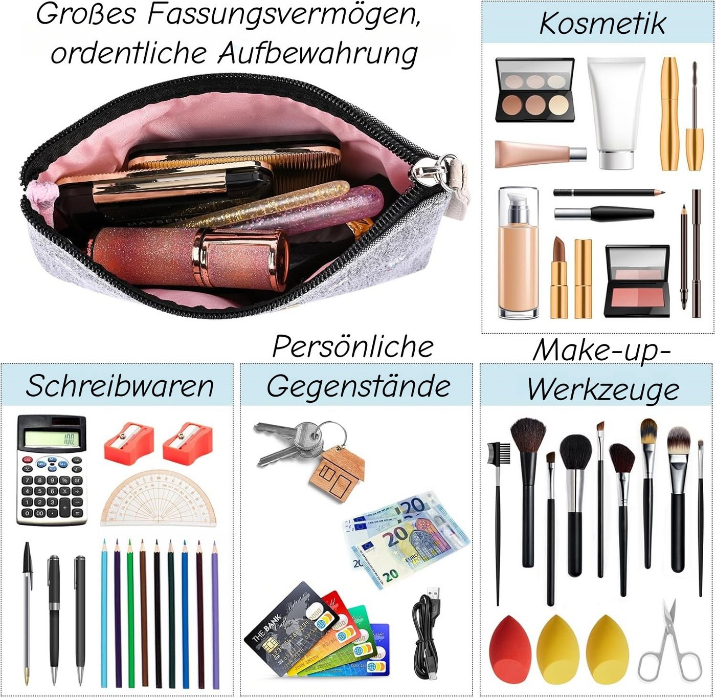 Zaewry Kosmetiktasche 4 Stück Reise Kosmetiktasche aus Segeltuch Kleine Make-up-Taschen (Multifunktionale Tragbare Makeup Tasche Kulturbeutel, 4-tlg), Kosmetikzubehör-Organizer,Münztasche für Mädchen ideal als Geschenk Bild 4