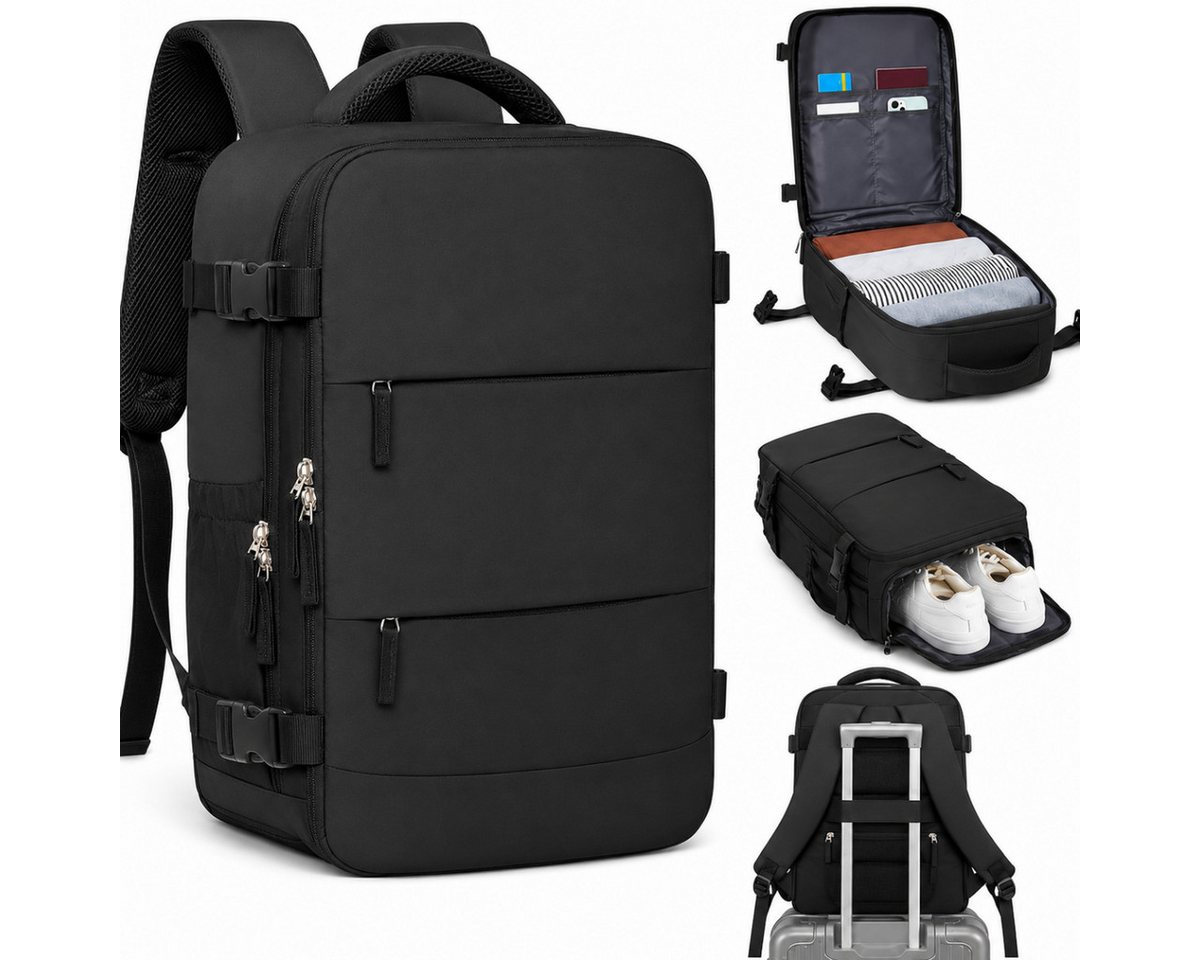 R2 Invest Reiserucksack 44 × 30 × 14 cm Handgepäck mit Schuhfach Schwarz (1-tlg)