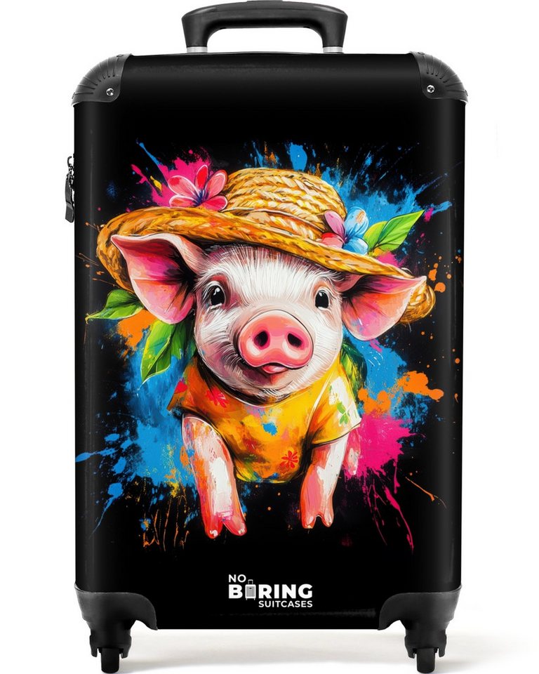 NoBoringSuitcases.com© Hartschalen-Trolley Lustiges Schwein mit Hut Illustration 55x35x20cm, 4 Rollen, Reisetasche mit Rollen, Koffer Handgepäck Flugzeug Bild 3