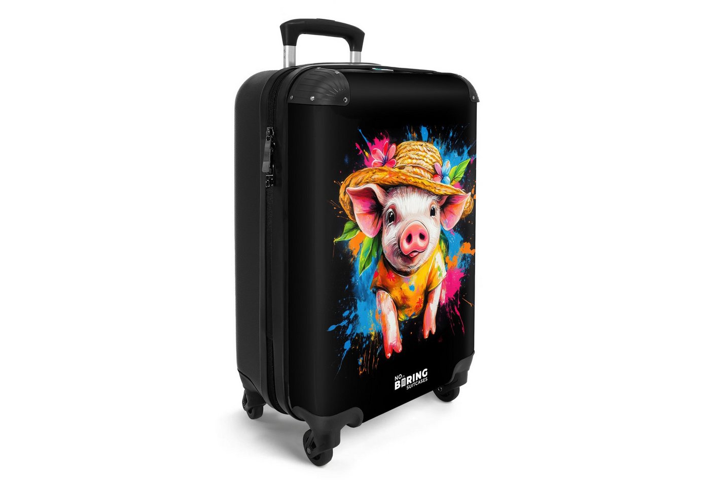 NoBoringSuitcases.com© Hartschalen-Trolley Lustiges Schwein mit Hut Illustration 55x35x20cm, 4 Rollen, Reisetasche mit Rollen, Koffer Handgepäck Flugzeug Bild 4