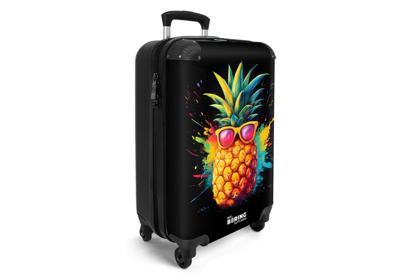 NoBoringSuitcases.com© Hartschalen-Trolley Sommerananas mit Sonnenbrille 55x35x20cm, Reisetasche mit Rollen, Koffer Handgepäck Flugzeug Bild 3