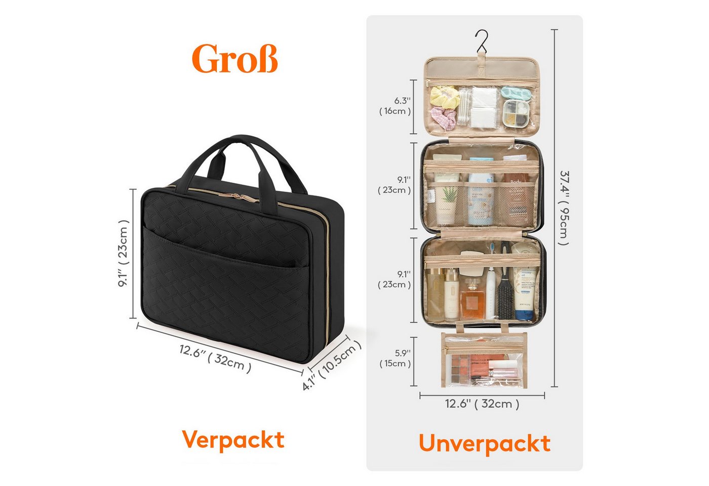 Lifewit Kulturbeutel Reise Kulturbeutel,Kosmetiktasche Kulturtasche zum Aufhängen Organizer (Packung, 1-tlg., 8L,B/H/T 32/23/10.5 cm, 4L,B/H/T 28/19/7.5 cm), Spritzwassergeschützt