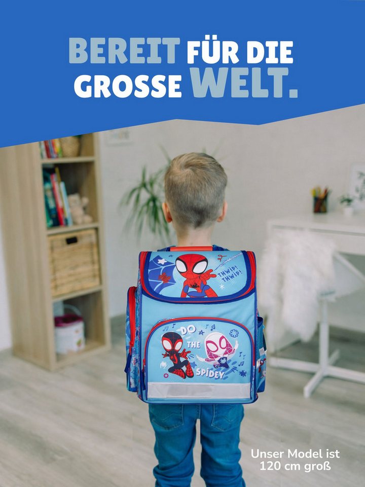 Familando Schulranzen Schulranzen SPIDEY 1.-4. Klasse ergonomisch, leicht, Volumen 15 Liter (10-tlg., inkl. Sporttasche und Schultüte / Zuckertüte 70cm), SPIDEY und seine Freunde, Blau Bild 2