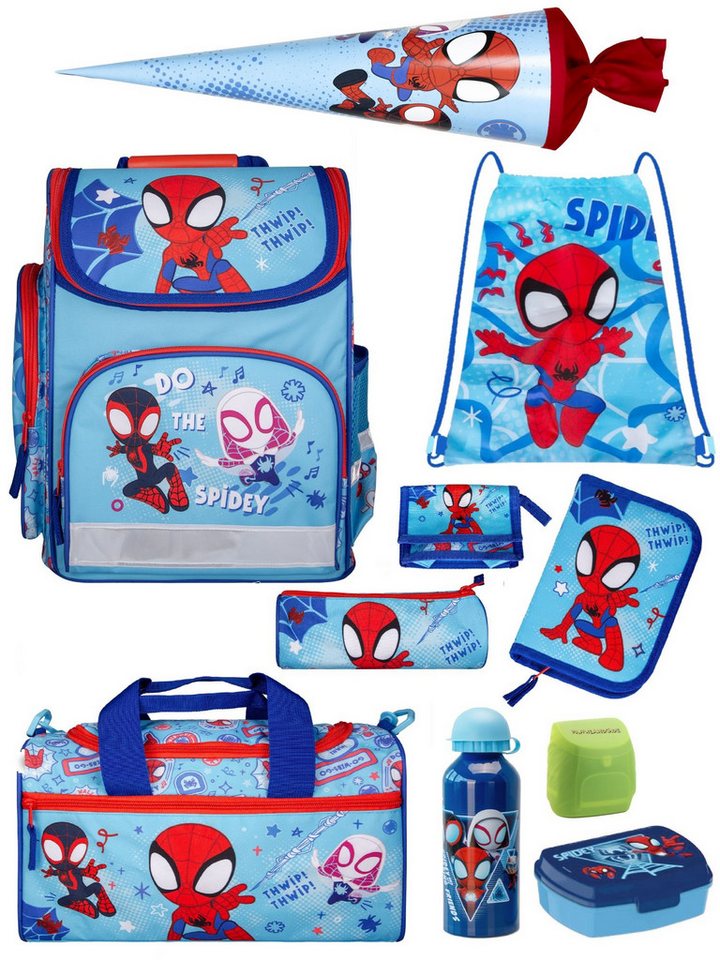 Familando Schulranzen Schulranzen SPIDEY 1.-4. Klasse ergonomisch, leicht, Volumen 15 Liter (10-tlg., inkl. Sporttasche und Schultüte / Zuckertüte 70cm), SPIDEY und seine Freunde, Blau Bild 3