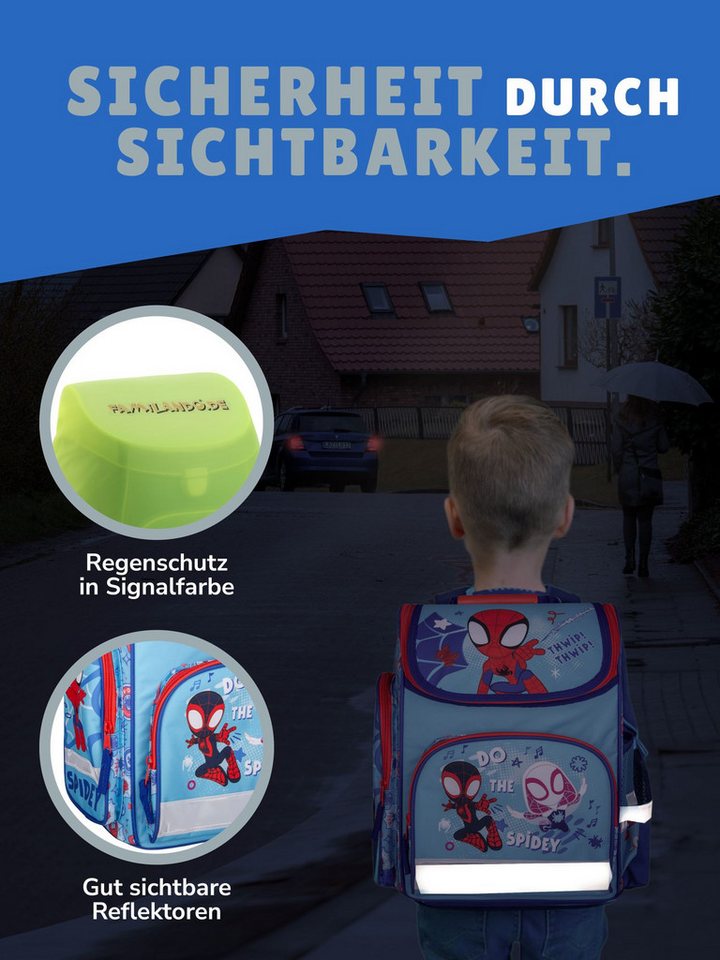 Familando Schulranzen Schulranzen SPIDEY 1.-4. Klasse ergonomisch, leicht, Volumen 15 Liter (10-tlg., inkl. Sporttasche und Schultüte / Zuckertüte 70cm), SPIDEY und seine Freunde, Blau Bild 5