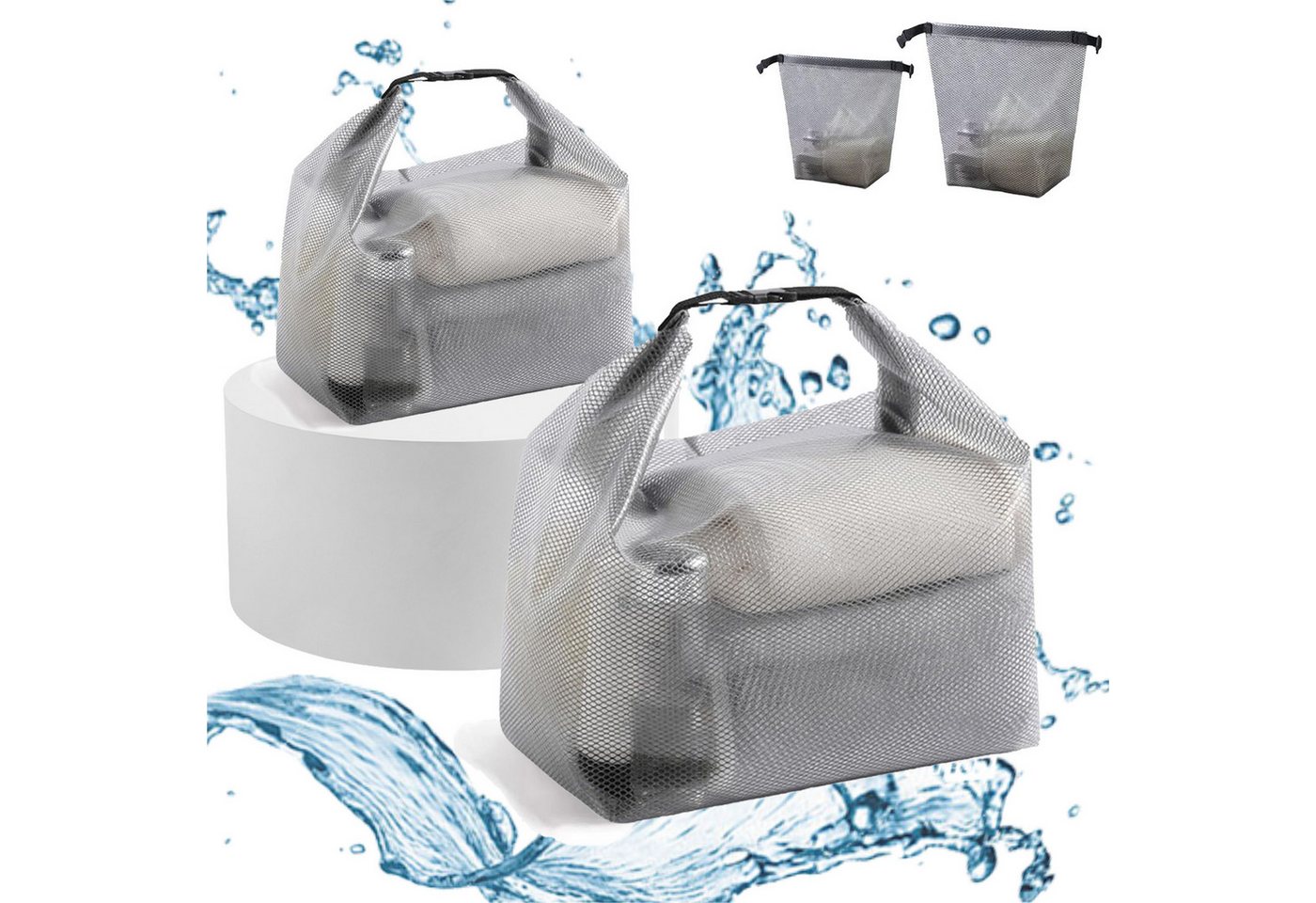 Mutig Kulturbeutel 2 Stück Kosmetiktasche Wasserdicht,Kulturtasche Damen Herren (Groß + Klein Durchsichtig Kulturbeutel,Eva Reise Kosmetik Tasche, Große Strandtasche mit großem Fassungsvermögen, faltbar mit Tragegriff), Geeignet für Reisen, Camping, Strand und Fitnessstudio Bild 2