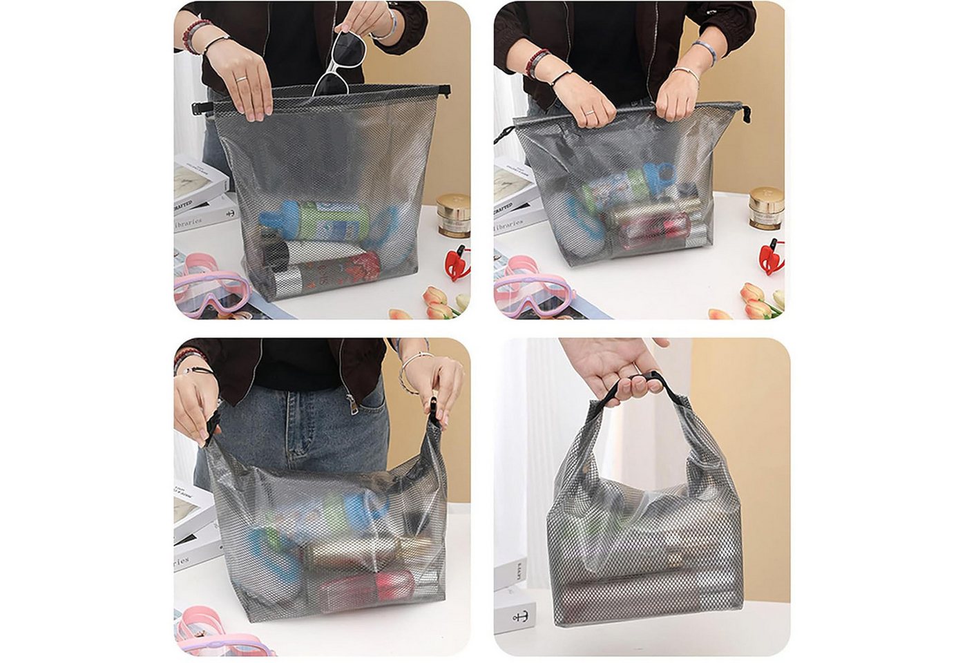 Mutig Kulturbeutel 2 Stück Kosmetiktasche Wasserdicht,Kulturtasche Damen Herren (Groß + Klein Durchsichtig Kulturbeutel,Eva Reise Kosmetik Tasche, Große Strandtasche mit großem Fassungsvermögen, faltbar mit Tragegriff), Geeignet für Reisen, Camping, Strand und Fitnessstudio Bild 4