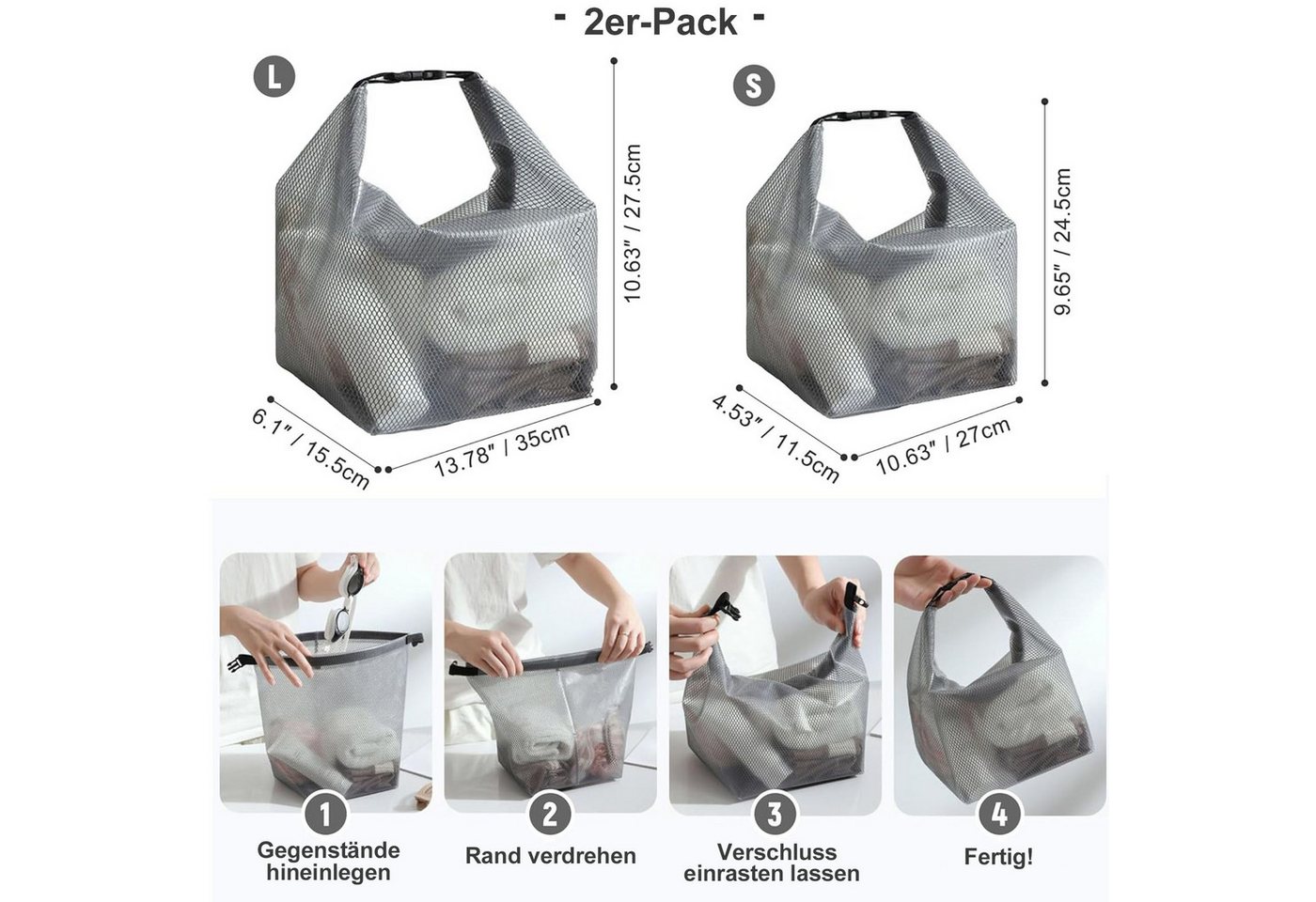 Mutig Kulturbeutel 2 Stück Kosmetiktasche Wasserdicht,Kulturtasche Damen Herren (Groß + Klein Durchsichtig Kulturbeutel,Eva Reise Kosmetik Tasche, Große Strandtasche mit großem Fassungsvermögen, faltbar mit Tragegriff), Geeignet für Reisen, Camping, Strand und Fitnessstudio Bild 5