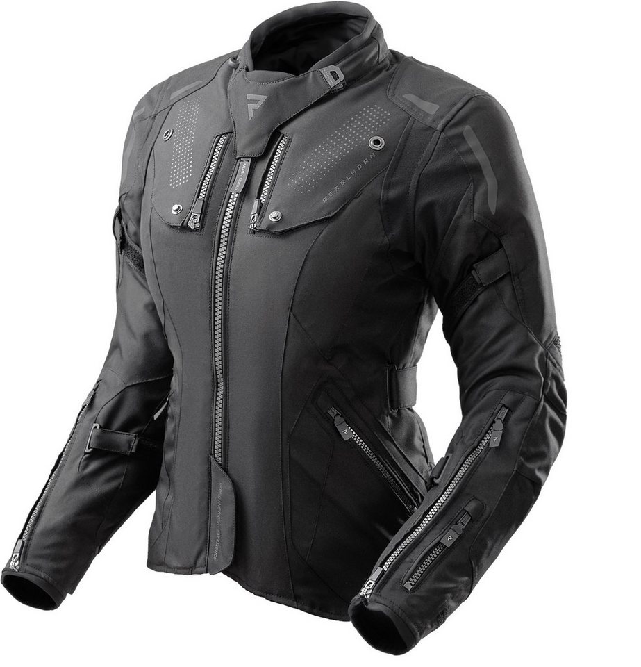Rebelhorn Motorradjacke Hiker 4 wasserdichte Damen Motorrad Textiljacke Rückenprotektor enthalten,Verbindungsreißverschluss,Ellenbogenpro
