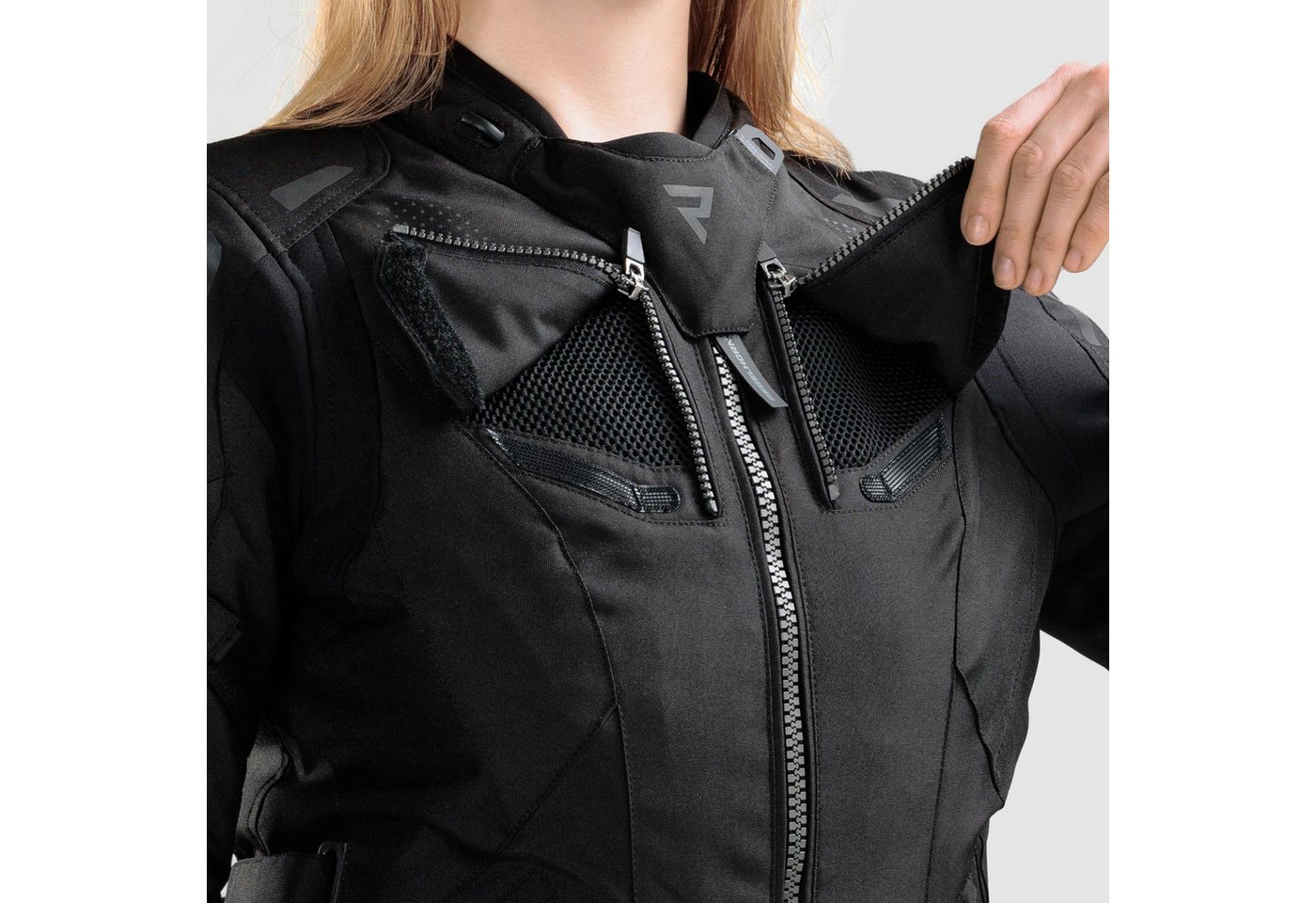 Rebelhorn Motorradjacke Hiker 4 wasserdichte Damen Motorrad Textiljacke Rückenprotektor enthalten,Verbindungsreißverschluss,Ellenbogenpro Bild 3
