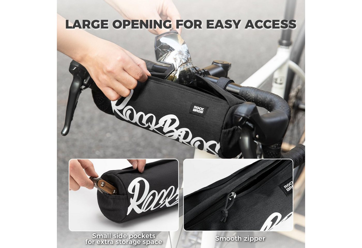 ROCKBROS Fahrradtasche Lenkertasche Rennrad klein mit Schultergurt, 2L und 3,6L Volumen, robustes Polyester, abnehmbarer Gurt Bild 4