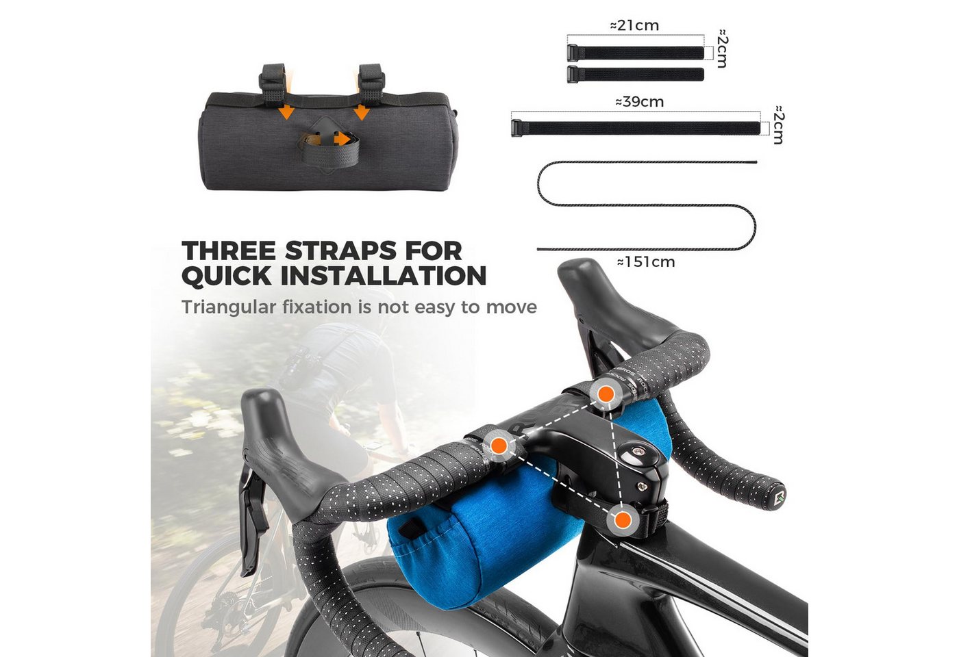 ROCKBROS Fahrradtasche Lenkertasche Rennrad klein mit Schultergurt, 2L und 3,6L Volumen, robustes Polyester, abnehmbarer Gurt Bild 5