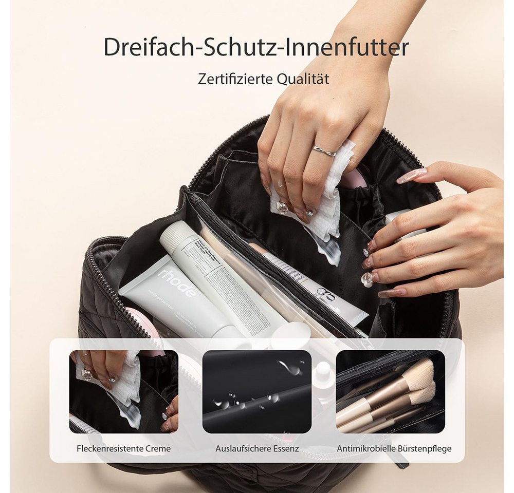 Zaewry Kosmetiktasche Damen Kosmetiktasche, Umfangsreich Kapazität Reise Make-up Tasche, Schlichter Optik Tragbarer Make-up Tasche,Weit geöffnete Tasche