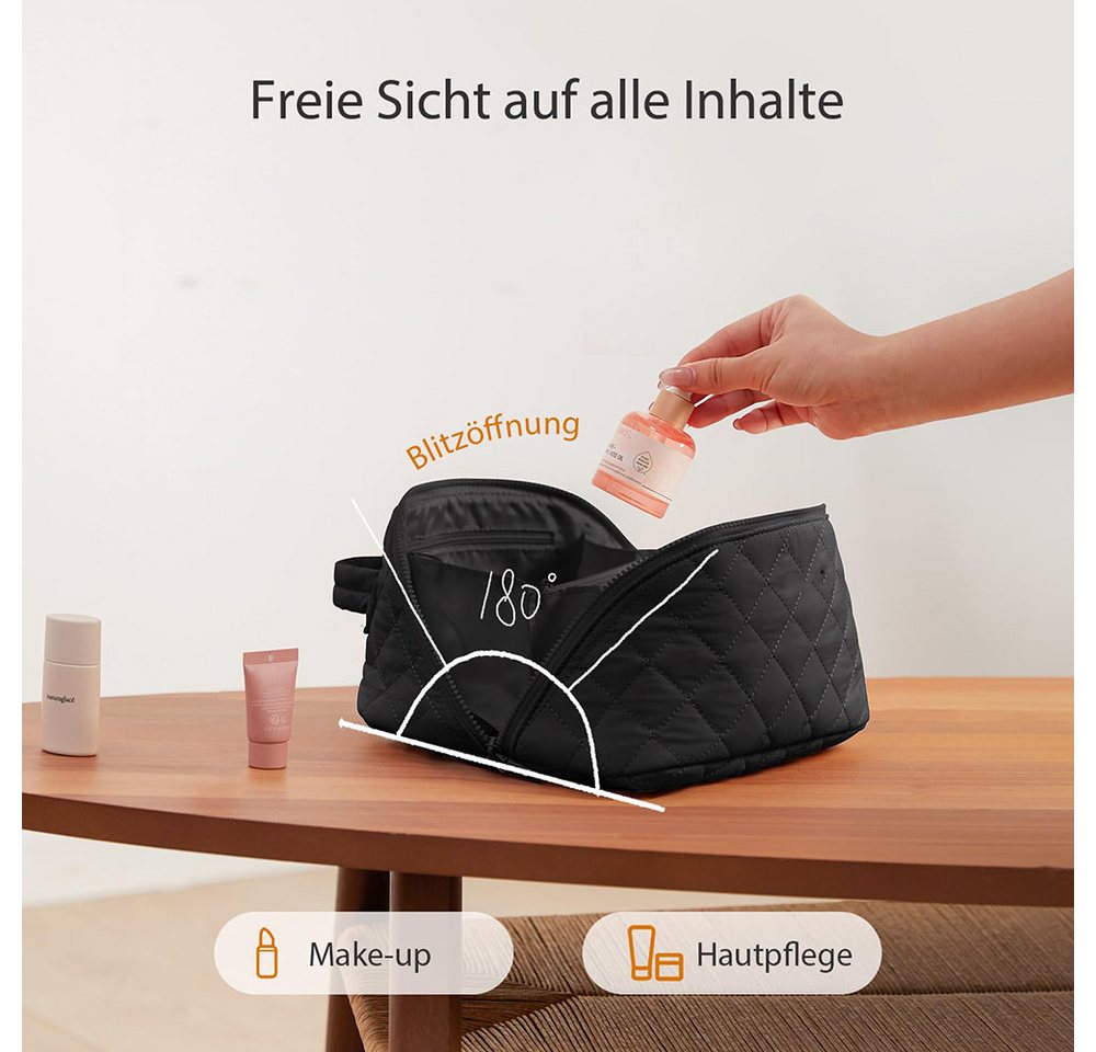 Zaewry Kosmetiktasche Damen Kosmetiktasche, Umfangsreich Kapazität Reise Make-up Tasche, Schlichter Optik Tragbarer Make-up Tasche,Weit geöffnete Tasche Bild 2