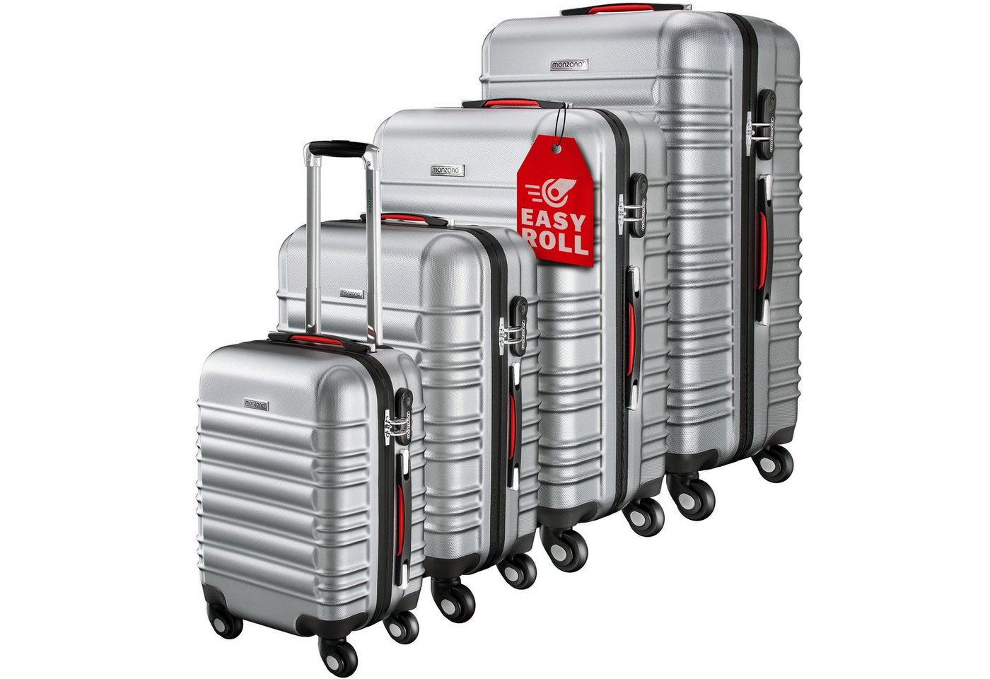 monzana Kofferset, 4 Rollen Rollen, (4 tlg), Hartschalen Koffer S-M-L-XL Gel-Griffe 4 Rollen ABS Hardcase Bild 2
