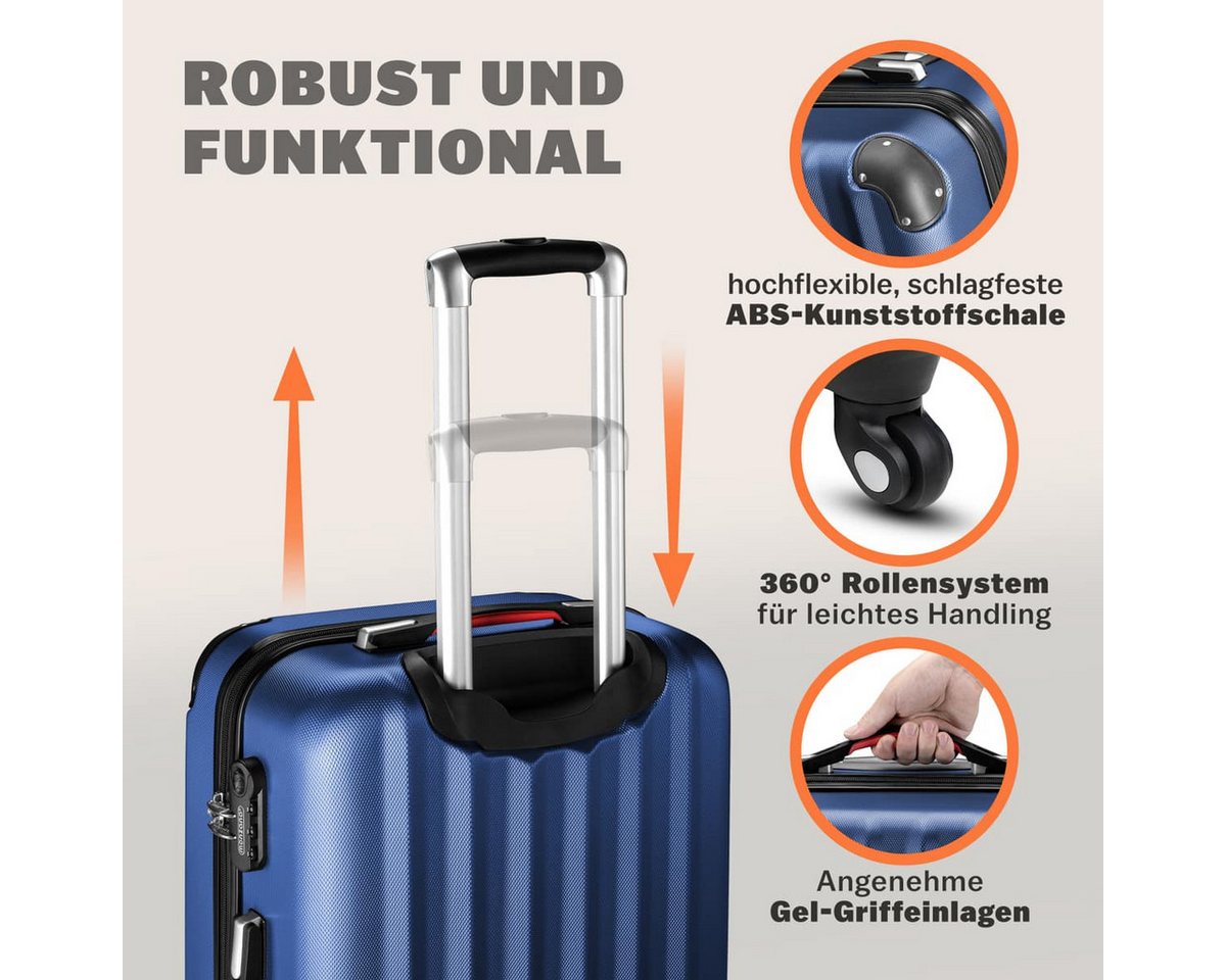 monzana Hartschalen-Trolley, 4 Rollen Rollen, Rollkoffer Zahlenschloss Reisekoffer Hartschalenkoffer Trolley Blau L Bild 2