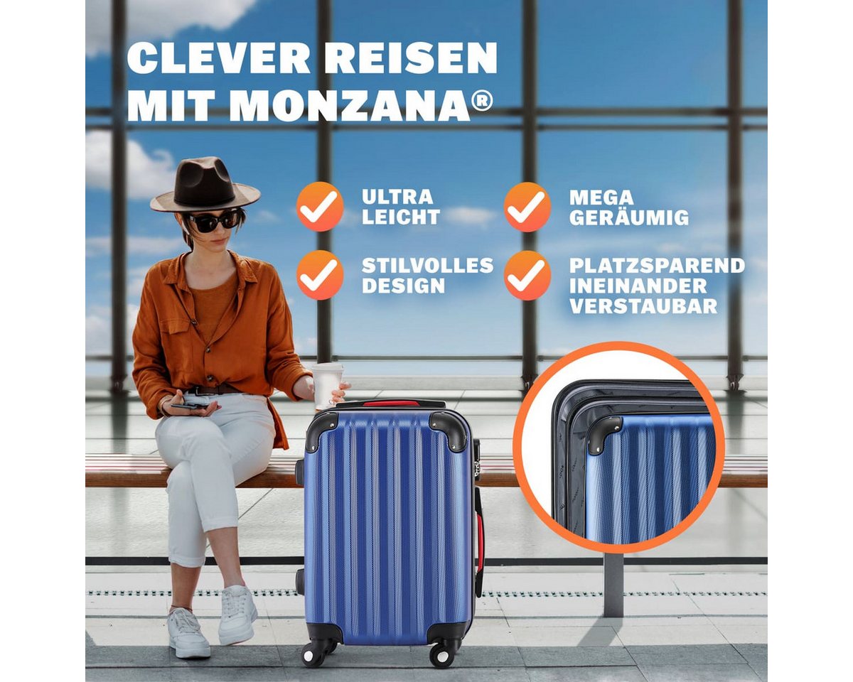 monzana Hartschalen-Trolley, 4 Rollen Rollen, Rollkoffer Zahlenschloss Reisekoffer Hartschalenkoffer Trolley Blau L Bild 4