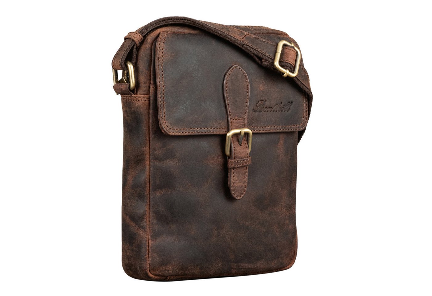 Benthill Messenger Bag Herren Umhängetasche Echt Leder Wandertasche Messenger Schultertasche, Reißverschlussfach