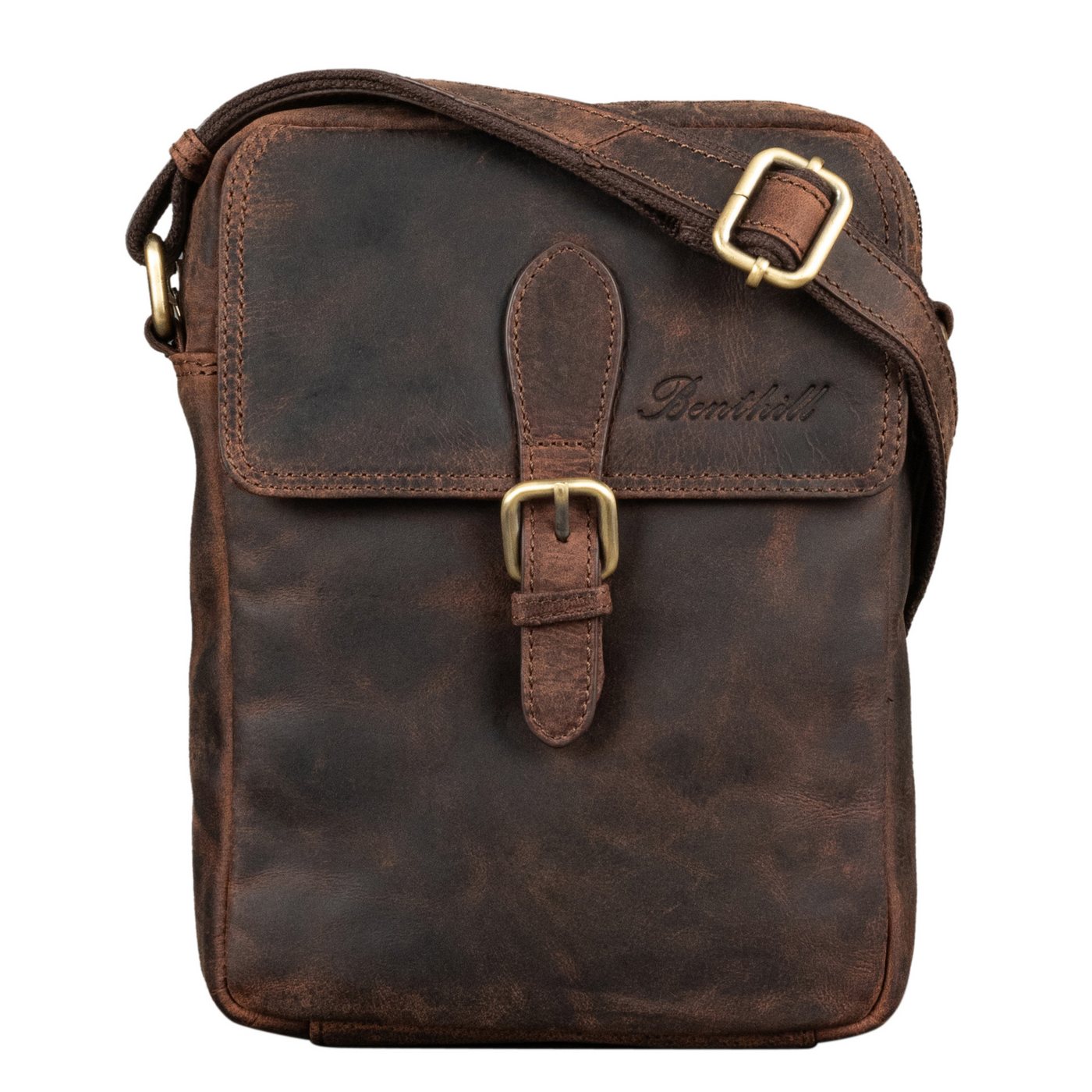 Benthill Messenger Bag Herren Umhängetasche Echt Leder Wandertasche Messenger Schultertasche, Reißverschlussfach Bild 2