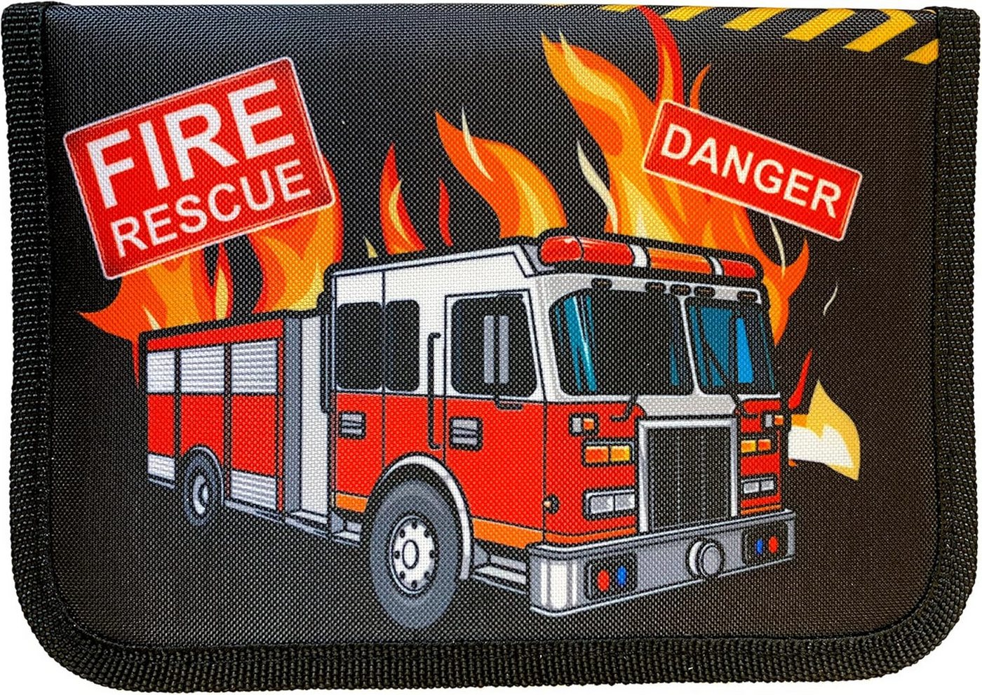 GOLDKIDS Schulranzen Feuerwehr Firefighters Grundschule (ergonomischer Ranzen Federmappe, 1-tlg., Federtasche Federmäppchen ohne), Inhalt Turnbeutel Zuckertüte 4er Set Fire