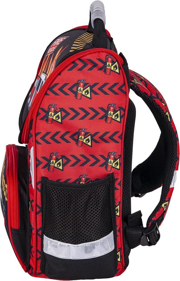 GOLDKIDS Schulranzen Feuerwehr Firefighters Grundschule (ergonomischer Ranzen Federmappe, 1-tlg., Federtasche Federmäppchen ohne), Inhalt Turnbeutel Zuckertüte 4er Set Fire Bild 4