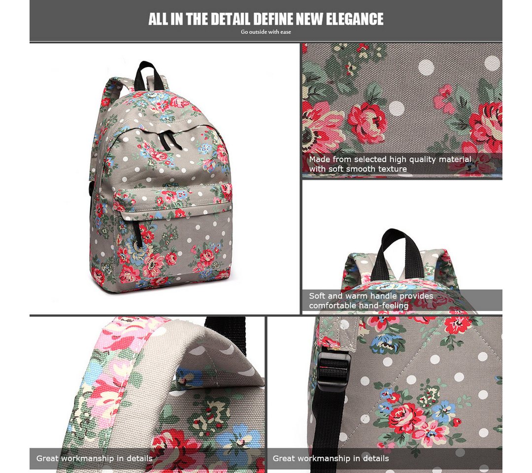 KONO Schulrucksack Schultasche Mädchen Teenager Damen Vintage Canvas Rucksack Bild 4